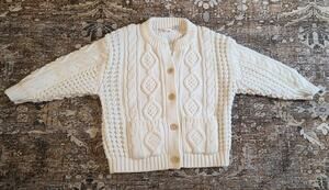 VTG Childrens Fisherman Knit Cardigan Sweater Natural Button Front Classic